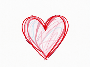Disegno stilizzato di un cuore con contorno rosso deciso e riempimento rosa a tratti liberi, simbolo di un'emozione viva e vibrante.